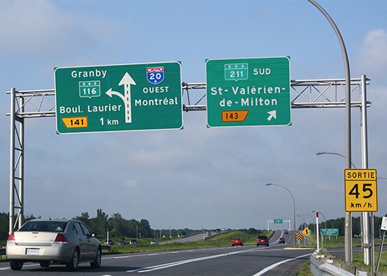 Overhead sign on a highway (Gantry)